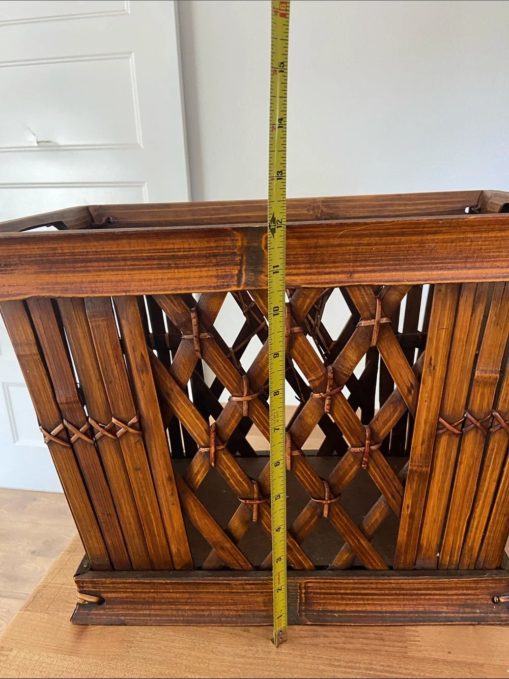 Bamboo Rattan Magazine Rack Lattice Storage Basket Boho Decor